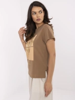 Jasnobrązowy damski t-shirt z bawełny