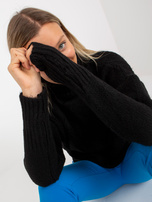 Schwarzer, durchbrochener Oversize-Pullover mit Rollkragen RUE PARIS.