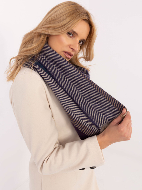 Hurt Granatowy zimowy szal damski w paski