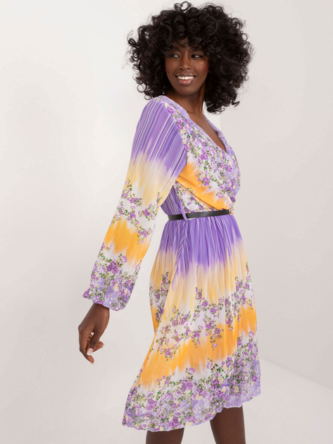 Hurtownia Liliowa rozkloszowana sukienka w kwiaty