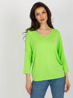 Hurt Limonkowa damska bluzka basic z dekoltem V