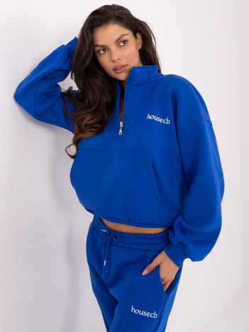 Kobaltowy dresowy komplet damski z haftem