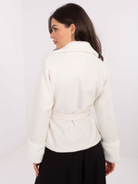 Ecru elegancki płaszcz z futerkiem RUE PARIS