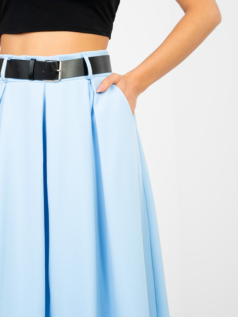 Pastelowa niebieska elegancka spódnica z kieszeniami