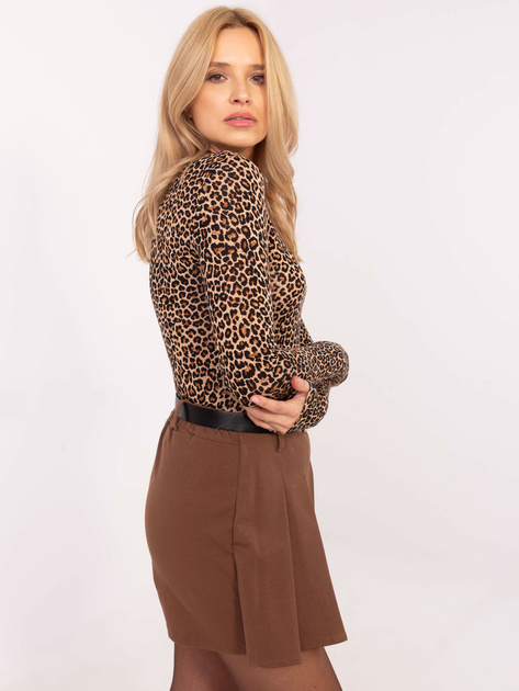 Hurt Camelowo-czarna dopasowana bluzka w panterkę