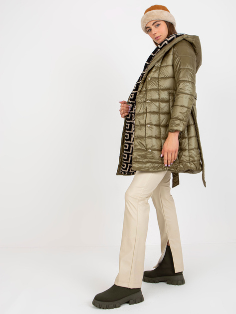 Hurtownia Khaki pikowana kurtka przejściowa z paskiem