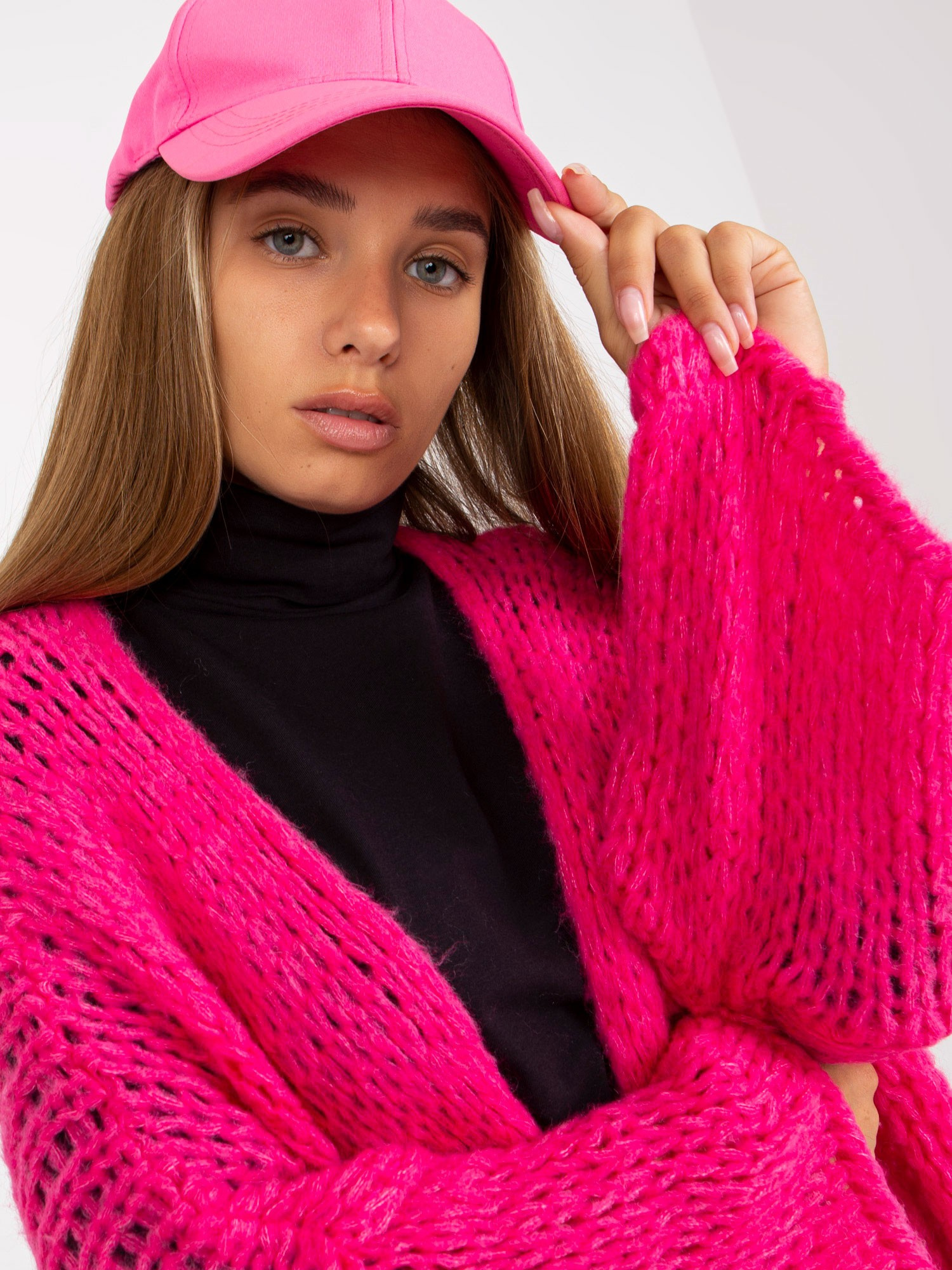 Fluo różowy kardigan z szerokim rękawem OCH BELLA