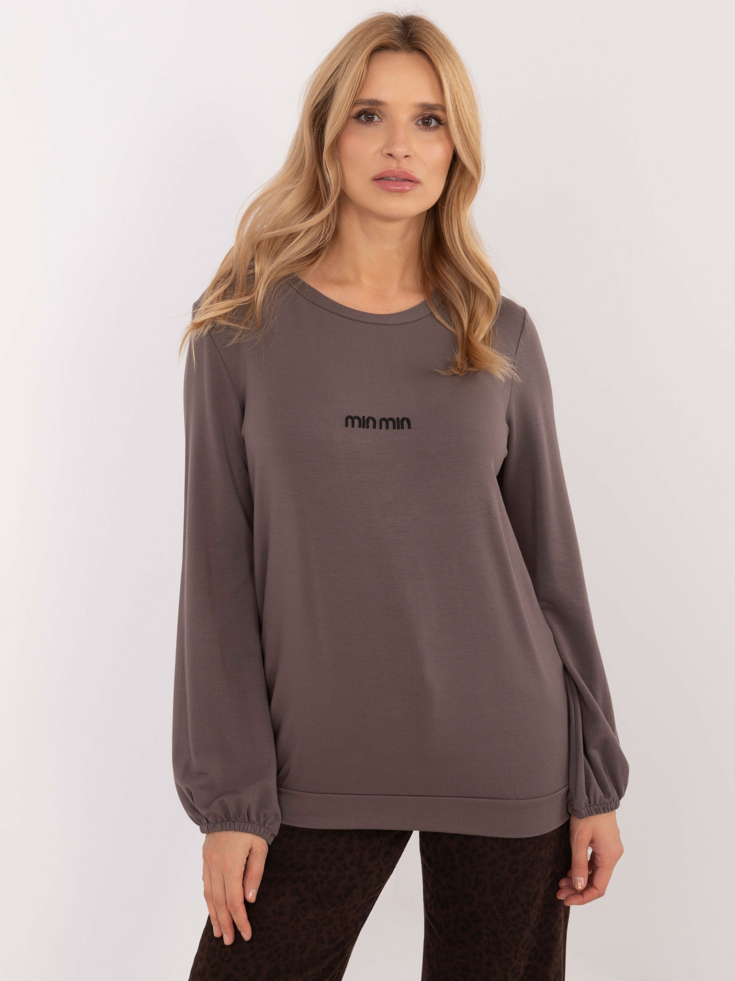 Hurt Brązowa luźna bluzka longsleeve z modalu