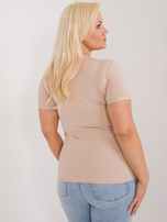 Hurt Beżowy bawełniany t-shirt plus size z okrągłym dekoltem