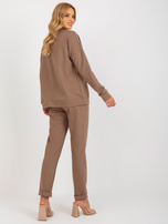 Hurt Brązowy damski komplet casualowy ze spodniami