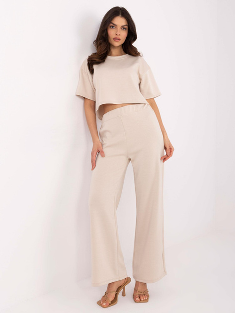 Hurt Beżowy gładki komplet z dodatkiem wiskozy