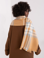 Hurt Camelowo-szary damski szal w kratę