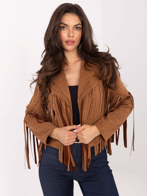 Camelowa zamszowa kurtka bez zapięcia