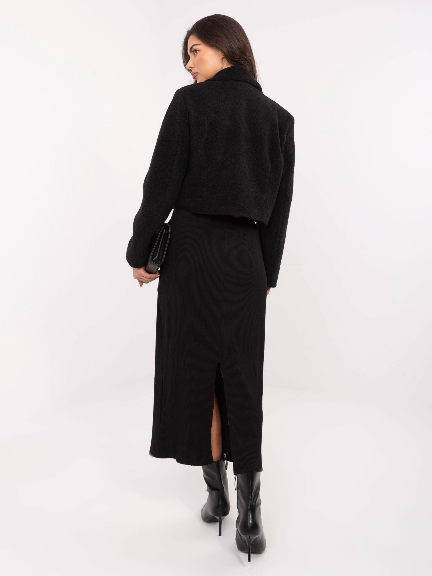 Czarny elegancki płaszcz boucle  RUE PARIS 