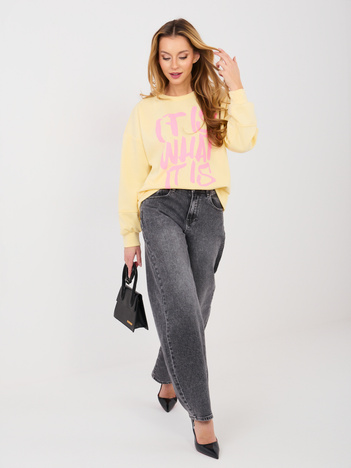 Pastelowa żółta bluza z kontrastowym napisem RUE PARIS 