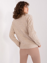 Hurt Beżowy sweter z warkoczami i kołnierzem