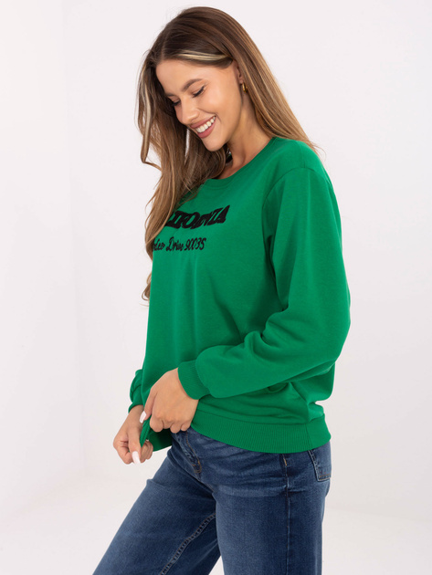 Hurtownia Ciemnozielona luźna bluza bez kaptura z napisami