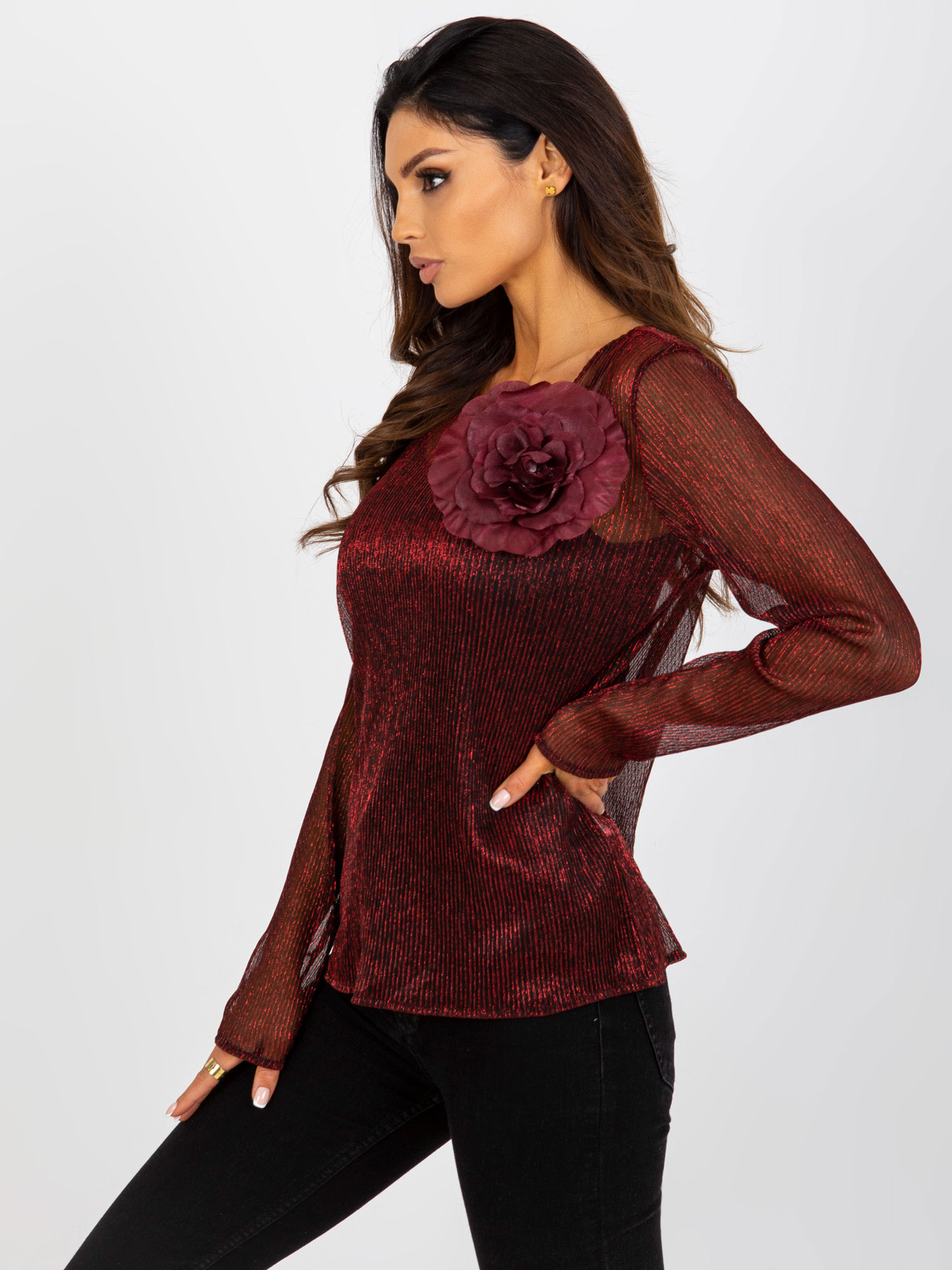 Hurt rot-schwarzes glänzendes Blusenshirt mit Top.