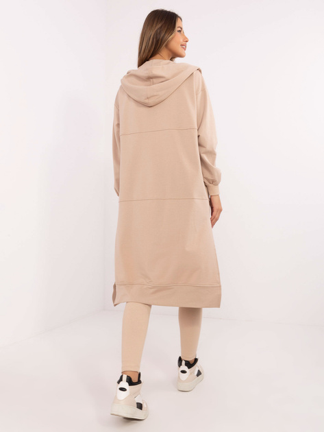 Hurt Beżowy komplet z legginsami i topem w prążek