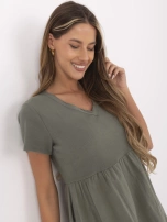 Khaki rozkloszowana sukienka z bawełny
