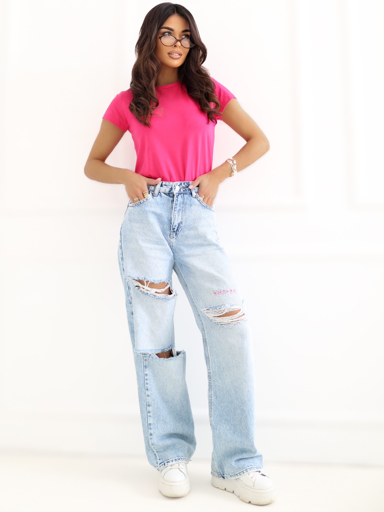 Fuksjowy t-shirt basic z bawełny Peachy