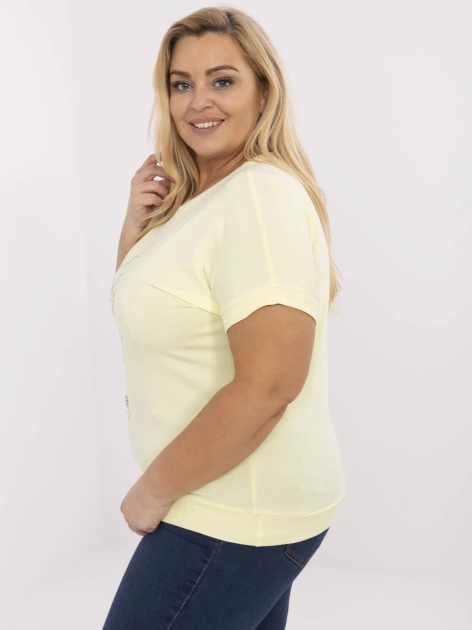 Jasnożółta damska bluzka plus size z krótkim rękawem