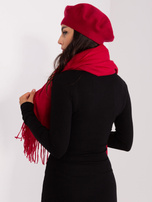 Burgundy knitted scarf.