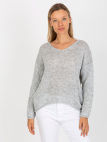 Hurt Szary sweter oversize z dekoltem w serek OCH BELLA 