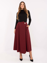 Bordowa rozkloszowana spódnica z kieszeniami RUE PARIS 