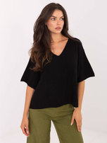 Czarny sweter nietoperz z krótkim rękawem