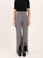 Dunkelgraue Strickhose mit Schlitz und hoher Taille.
