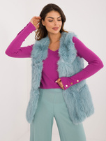 Hurtownia Miętowa futrzana kamizelka zapinana na haftki