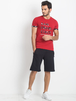 TOMMY LIFE Czerwony męski t-shirt z napisem