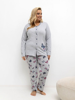 Szara piżama plus size ze spodniami w motyle