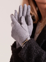 Szare rękawiczki damskie z klamerką