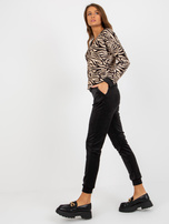 Hurt Beżowo-czarny komplet welurowy ze spodniami RUE PARIS