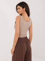 Ciemnobeżowy bawełniany top w prążek RUE PARIS 