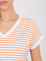 White-orange striped cotton t-shirt.
