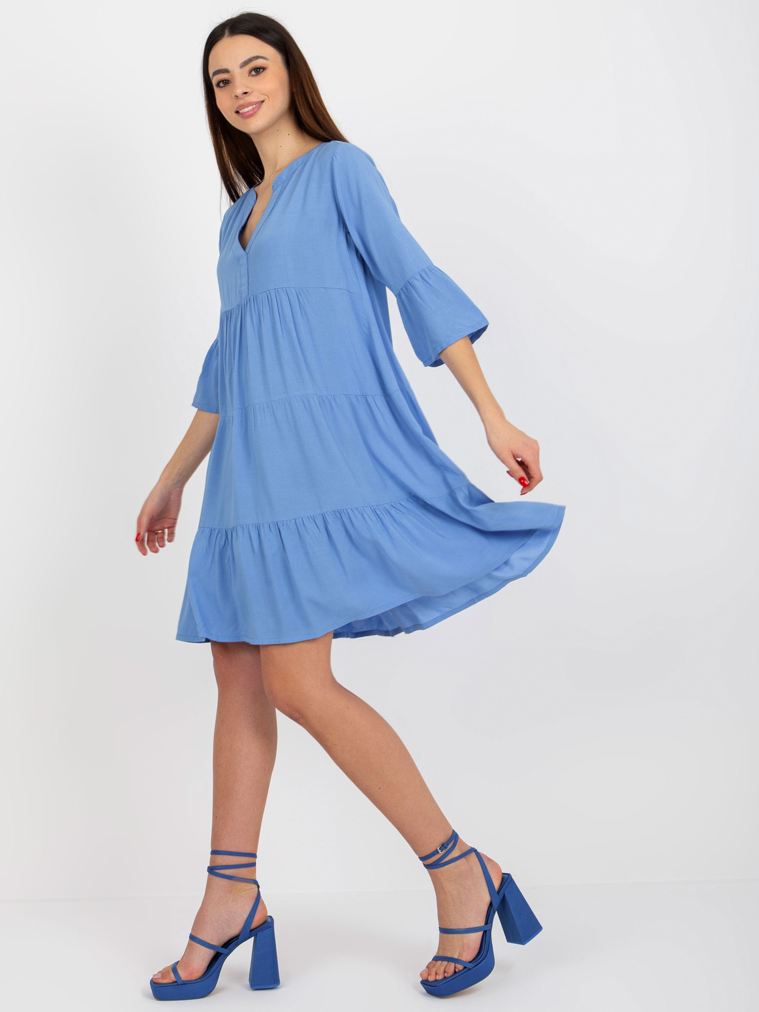 Hurt Light Blue Dress with Ruffle and 3/4 Sleeve SUBLEVEL