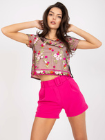 Jasnoróżowo-czarna bluzka z haftami