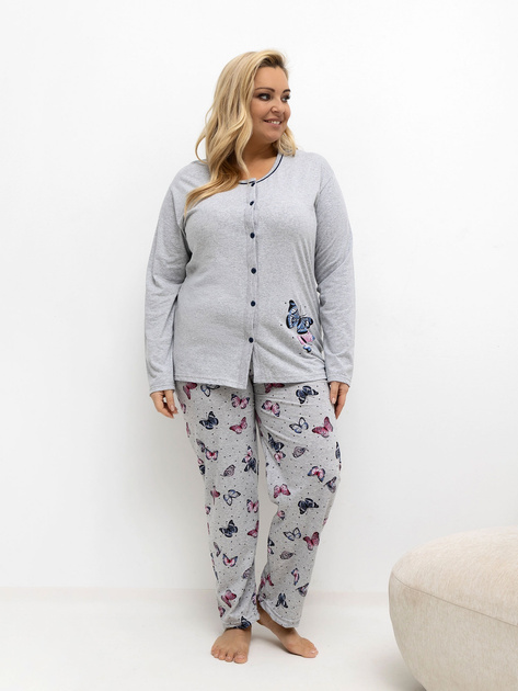 Szara piżama plus size ze spodniami w motyle