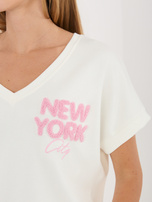 Ecru casualowa bluzka oversize z dekoltem V 