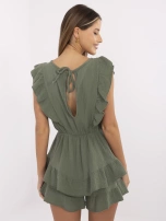 Khaki muślinowy kombinezon z wiązaniem na plecach