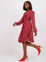 Bordowa sukienka midi z printami ZULUNA