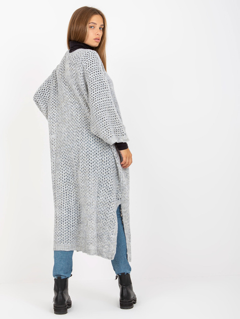 Hurtownia Szary długi ażurowy kardigan oversize OCH BELLA