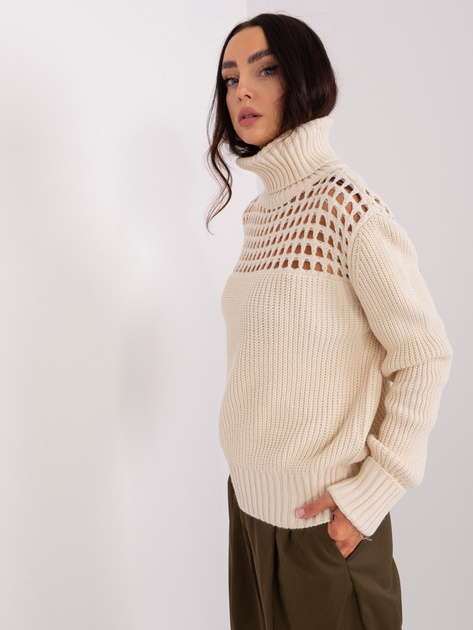 Hurtownia Kremowy dzianinowy golf damski