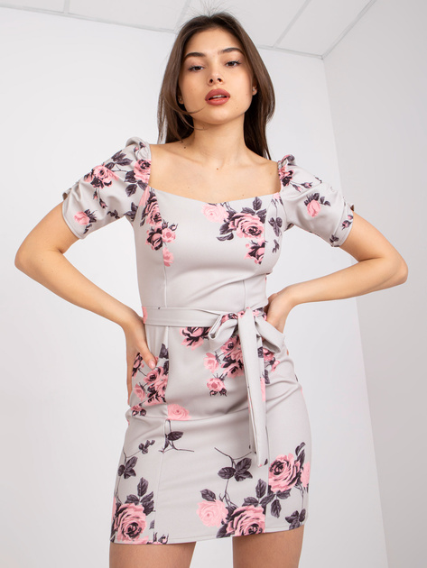 Beżowa sukienka z marszczonymi rękawami Ilona