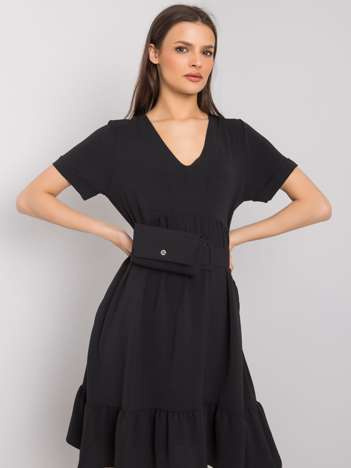 Schwarzes Kleid mit Rüsche Vianna.