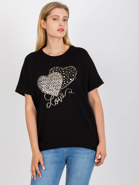 Czarny bawełniany t-shirt plus size z okrągłym dekoltem