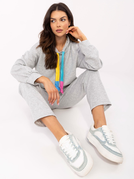 Hurt Szary melanżowy komplet z materiałowymi troczkami